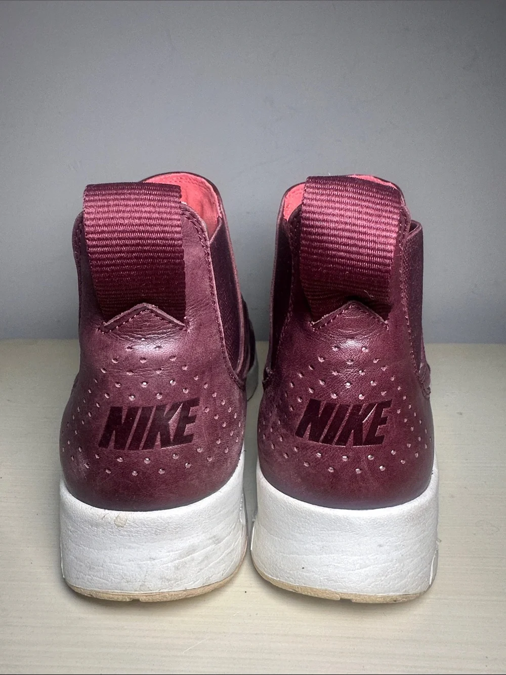 Nike air max Thea mid leather Maroon Slip-On Athletic Boots with Coral Accents